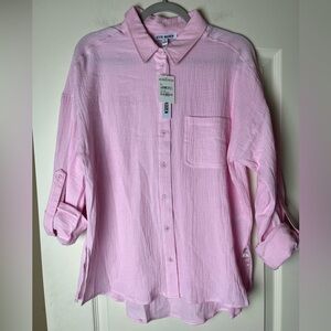 Steve Madden Light Pink Collared Button Up Textured Shirt Women’s Size Medium